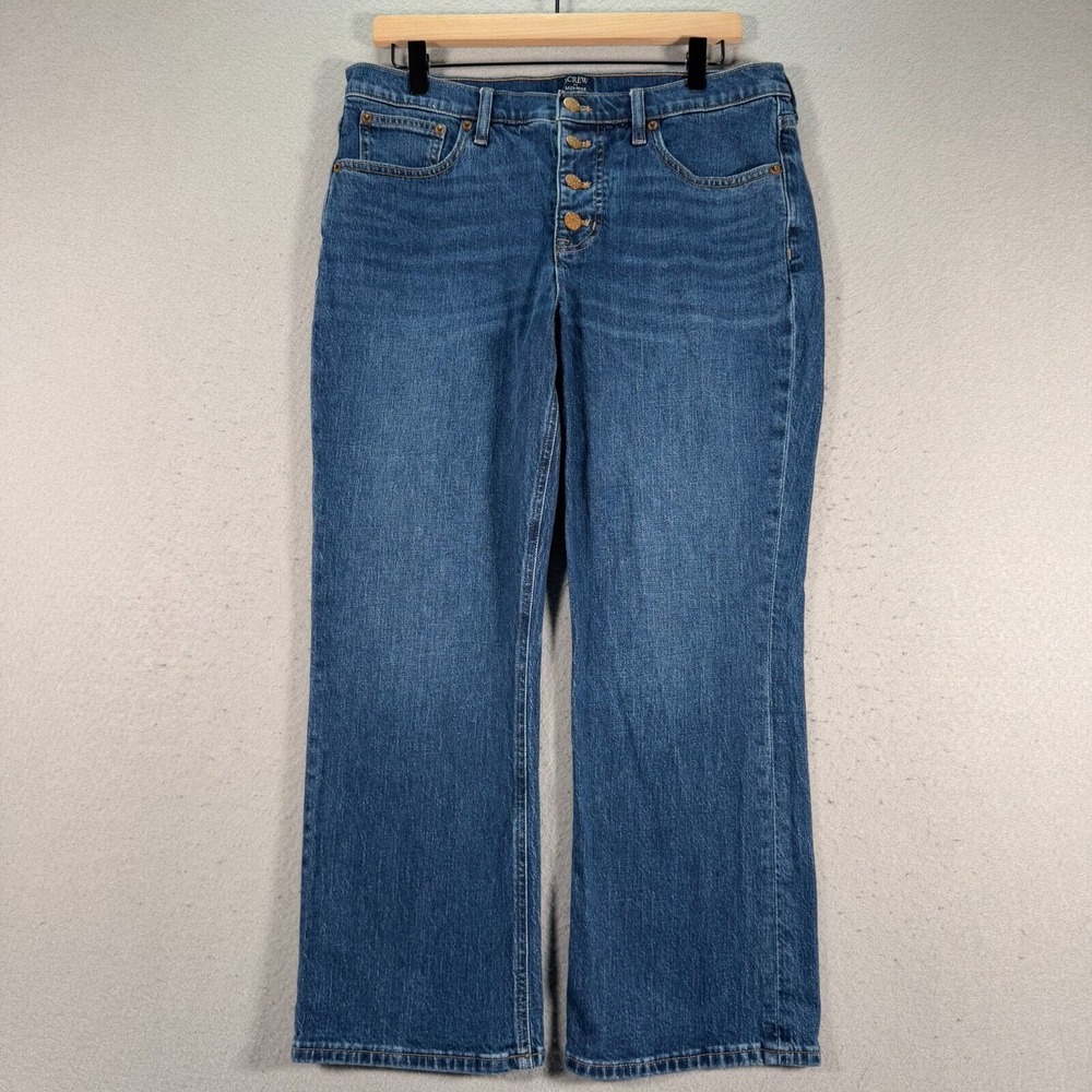 J. Crew Mid Rise Flare Crop Jeans Womens 29 Blue Medium Wash‎ Denim Button Fly